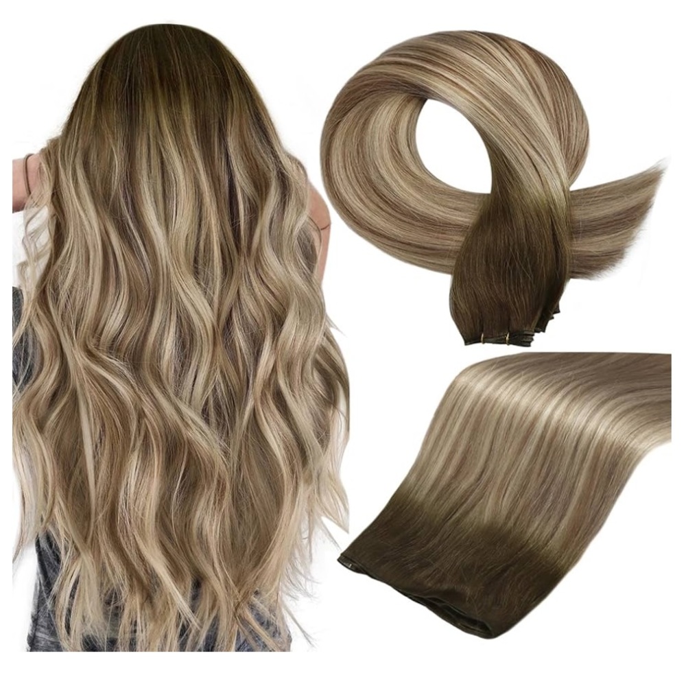 (2) Weft Hair Extensions 18in - Full Shine #3/8/22 Balayage Brown & Blonde